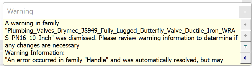 Screenshot of Revit warning when the family is loaded into a 2024 project.